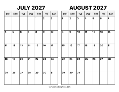July and August 2027 Calendar