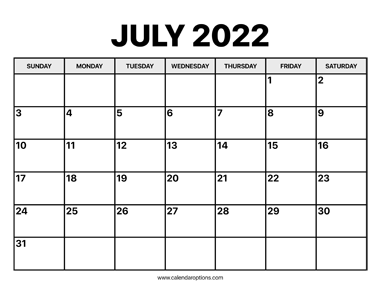 July Calendar 2022