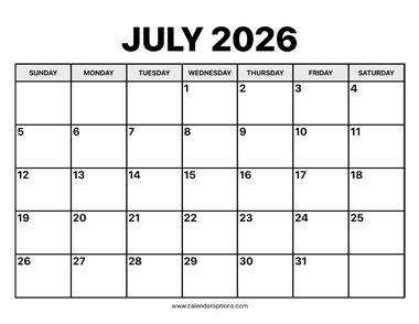 July Calendar 2026