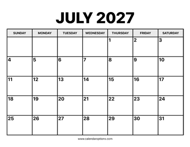 July Calendar 2027