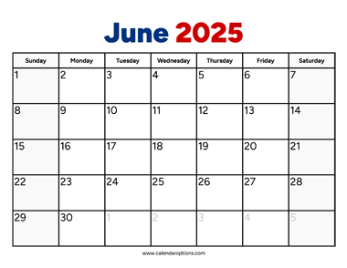 June 2025 Calendar PDF
