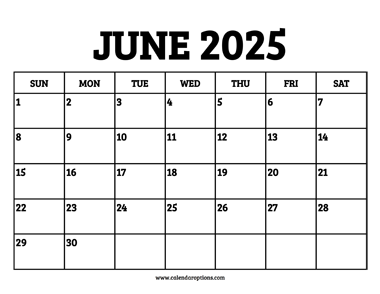June 2025 Calendar Printable