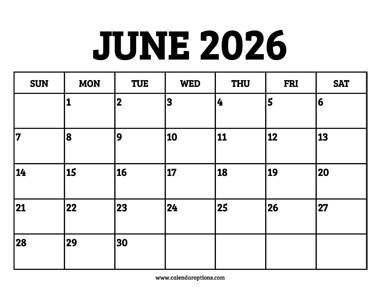 June 2026 Calendar Printable