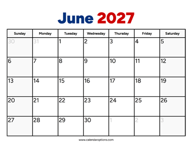 June 2027 Calendar PDF