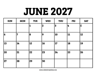 June 2027 Calendar Printable