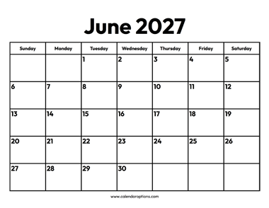 June 2027 Calendar