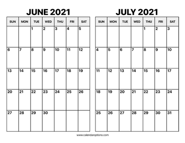 June and July 2021 Calendar