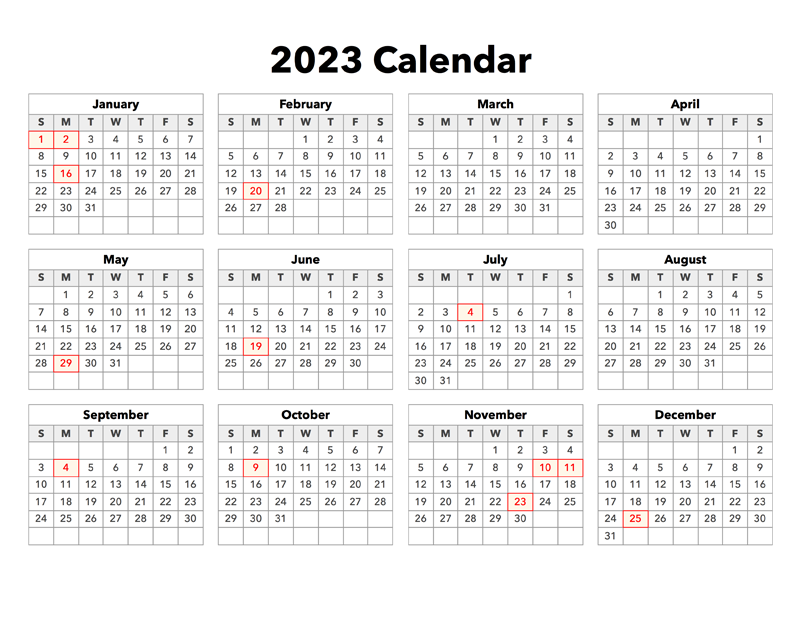 2023 Calendar With Holidays Calendar Options