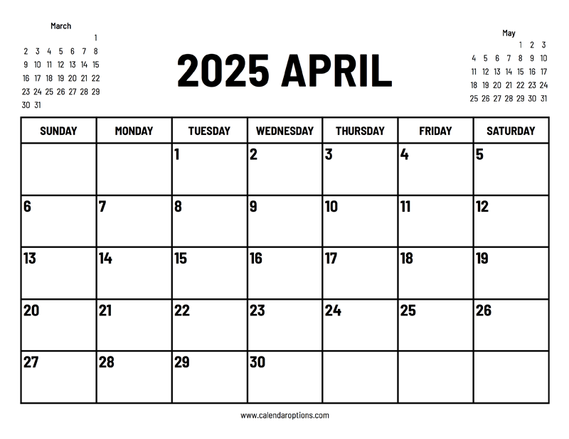2025 April Calendar Calendar Options