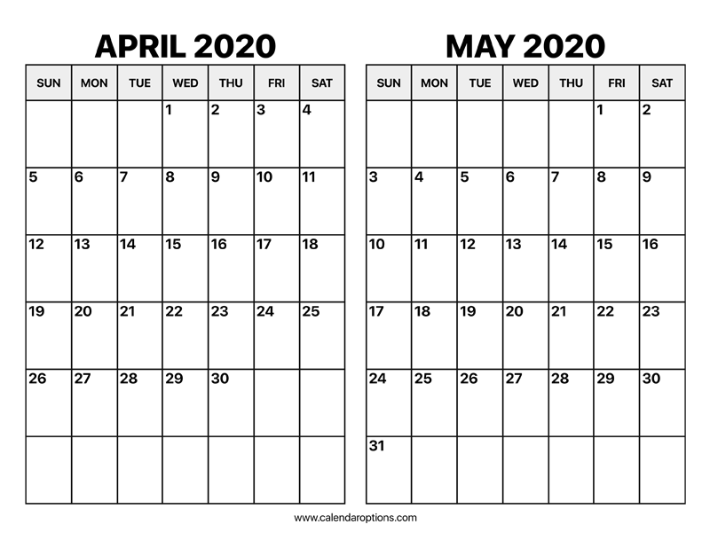 April And May 2020 Calendar Calendar Options