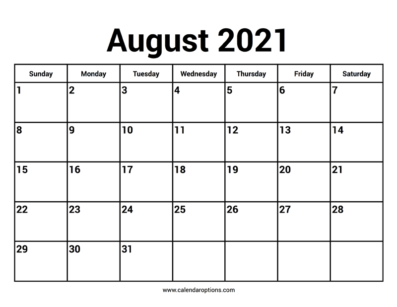 August 2021 Calendars – Calendar Options