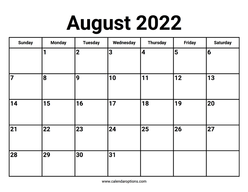 August 2022 Calendars Calendar Options