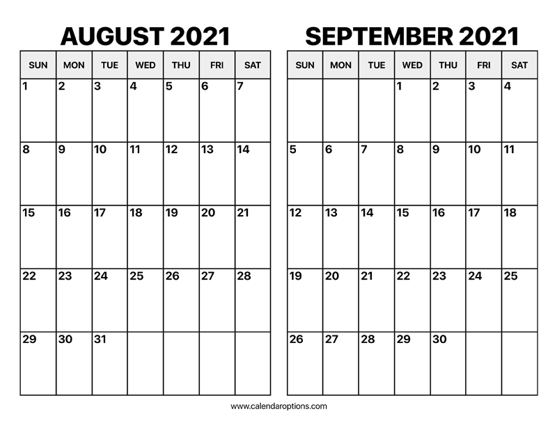 August And September 2021 Calendar Calendar Options