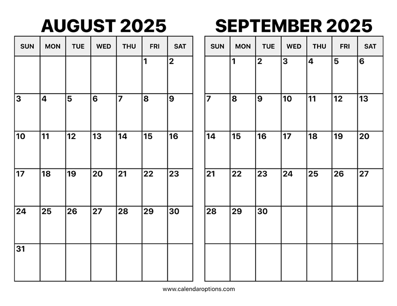 August and September 2025 Calendar – Calendar Options