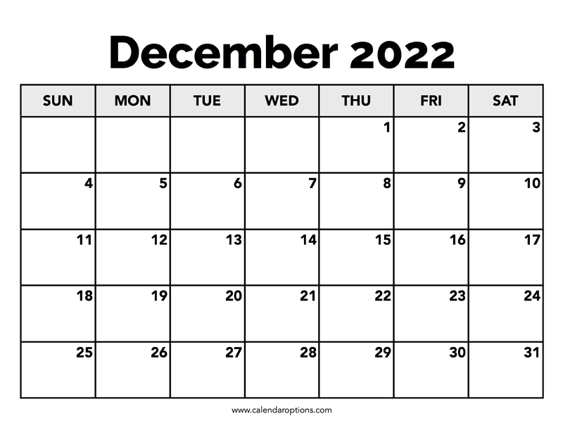Calendar December 2022 Calendar Options