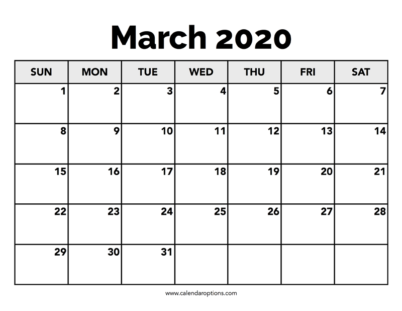 Calendar March 2020 Calendar Options