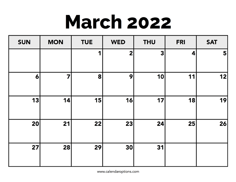 Calendar March 2022 Calendar Options Calendar March 2022 Calendar Options