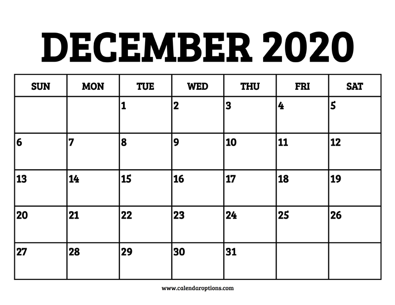 December 2020 Calendar Printable Calendar Options