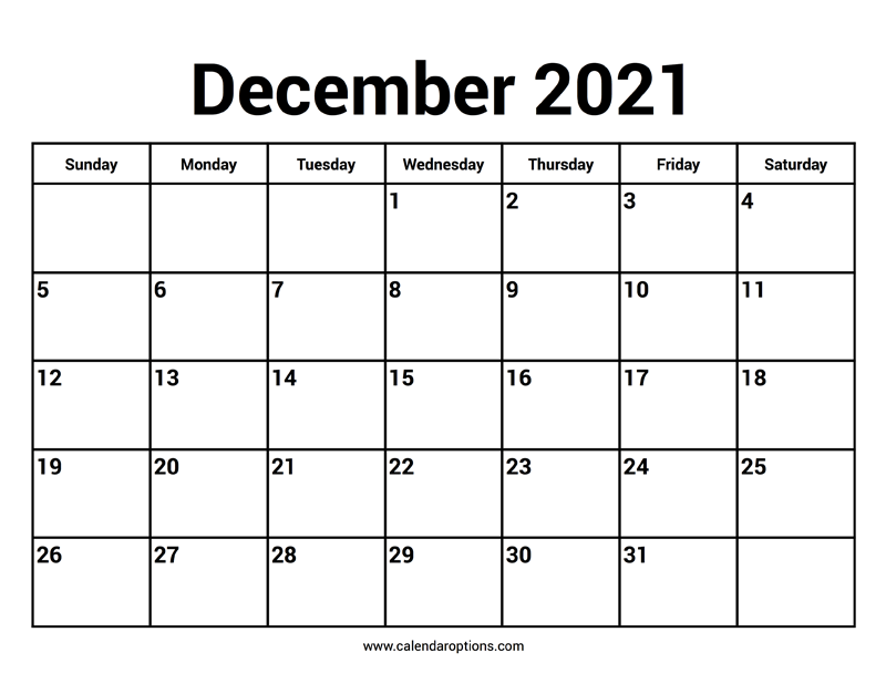 December 2021 Calendar Calendar Options