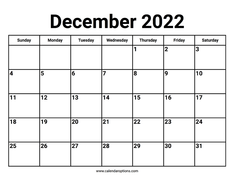 December 2022 Calendar Calendar Options