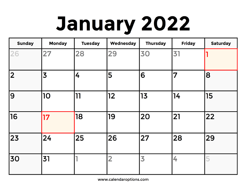 January 2022 Calendar With Holidays – Calendar Options