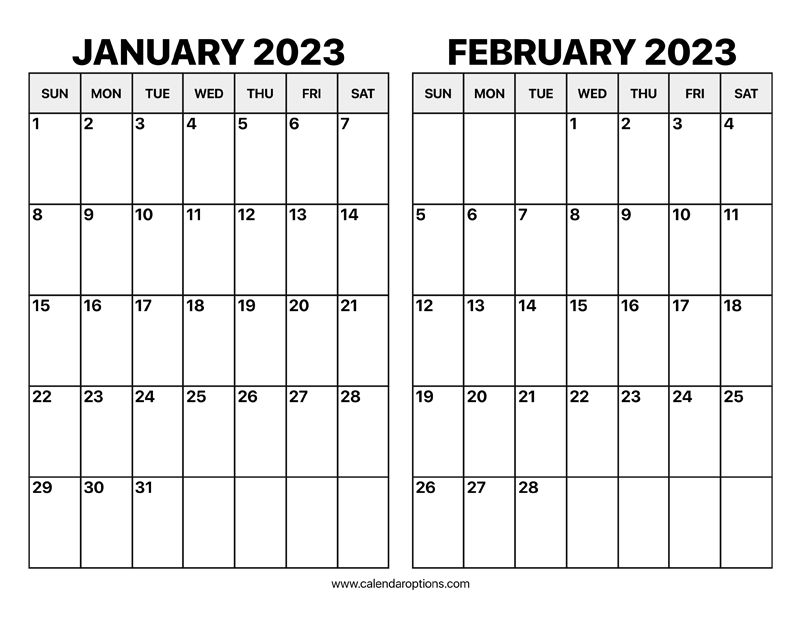 January and February 2023 Calendar – Calendar Options January and February 2023 Calendar – Calendar Options