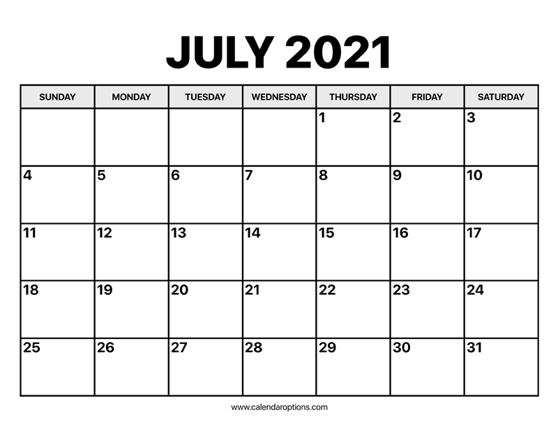 July Calendar 2021 – Calendar Options