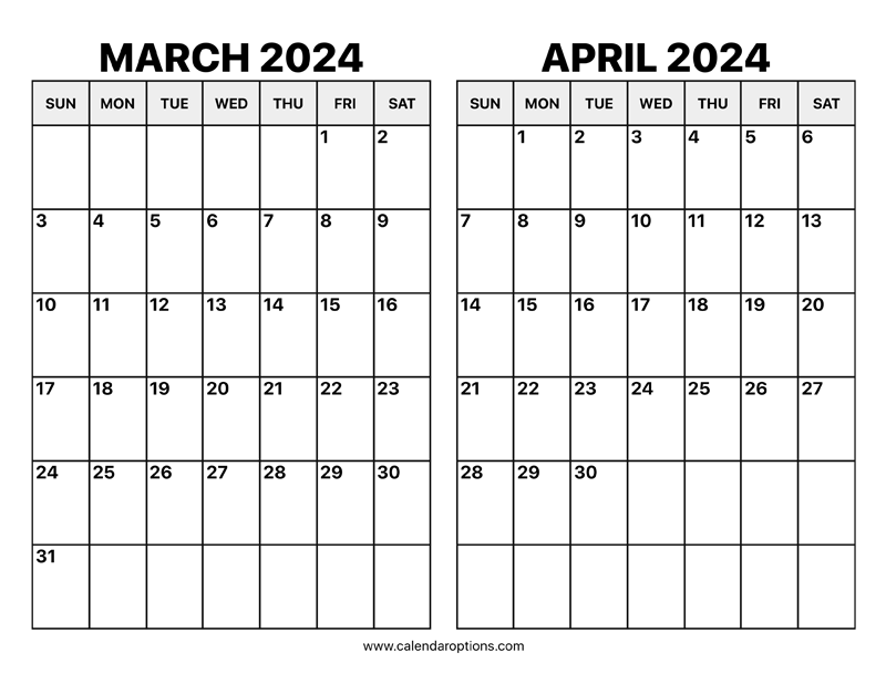 March and April 2024 Calendar – Calendar Options