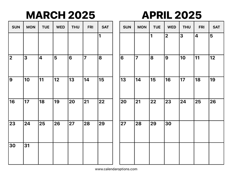 March and April 2025 Calendar – Calendar Options