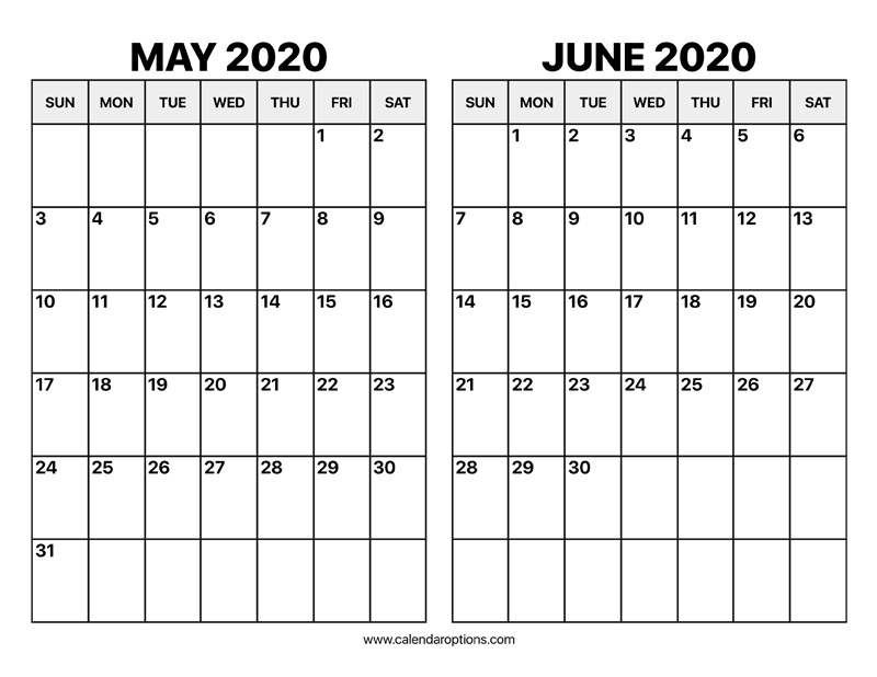 May And June 2020 Calendar Calendar Options