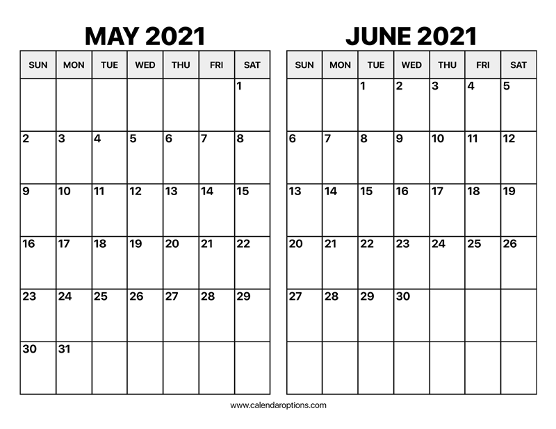 May And June 2021 Calendar Calendar Options
