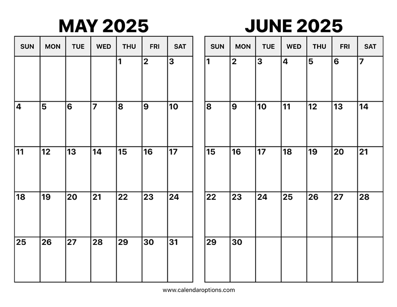 May and June 2025 Calendar – Calendar Options