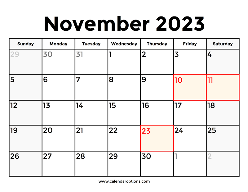 November 2023 Calendar Holidays Get Latest Map Update