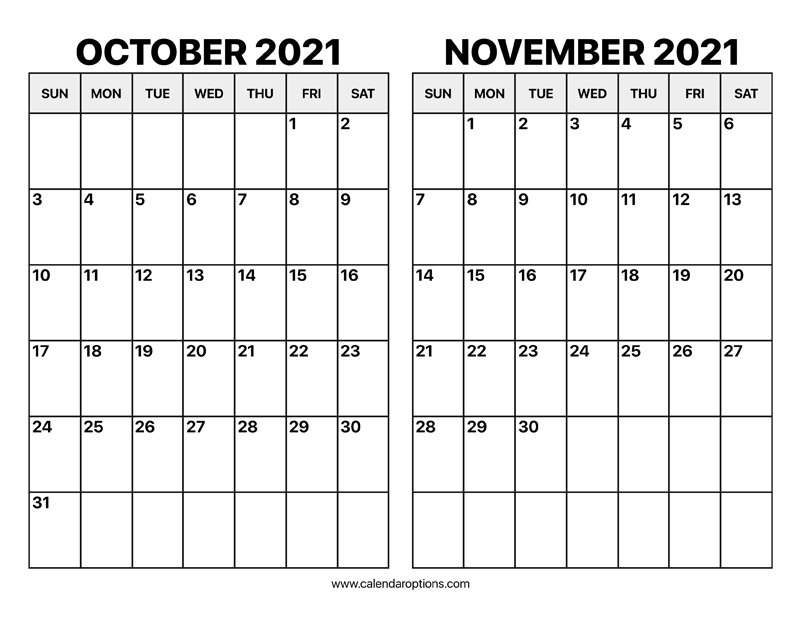 October and November 2021 Calendar – Calendar Options