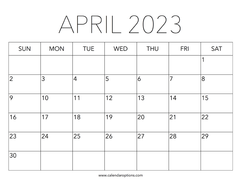 Printable April 2023 Calendar Calendar Options
