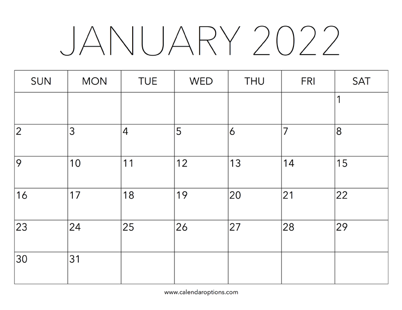 Printable January 2022 Calendar Calendar Options Printable January 2022 Calendar Calendar Options