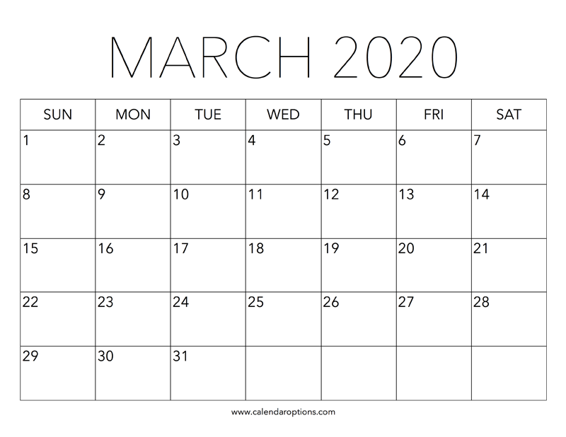 Printable March 2020 Calendar Calendar Options