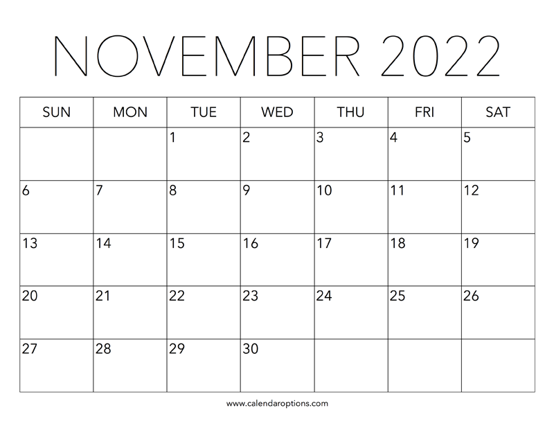 Printable November 2022 Calendar Calendar Options