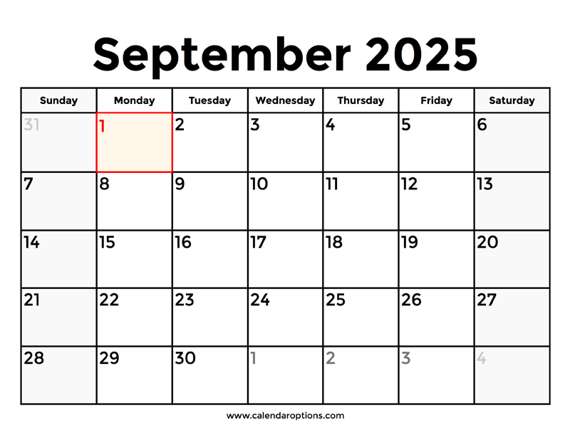 September 2025 Calendar With Holidays Calendar Options