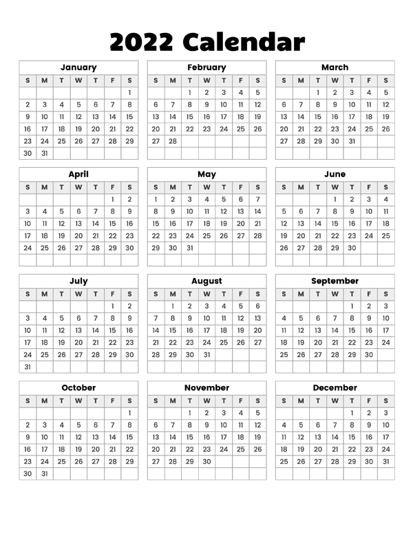 Year at a glance calendar 2022 – Calendar Options