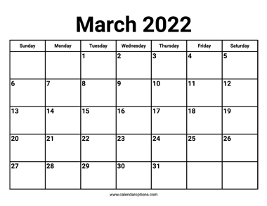 March 2022 Calendar