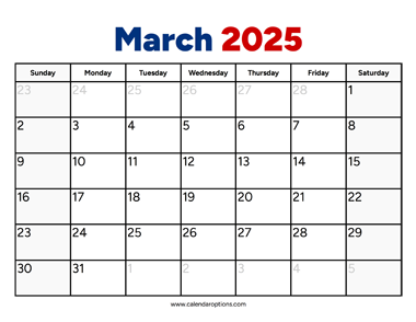 March 2025 Calendar PDF