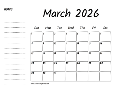 March 2026 Printable Calendar