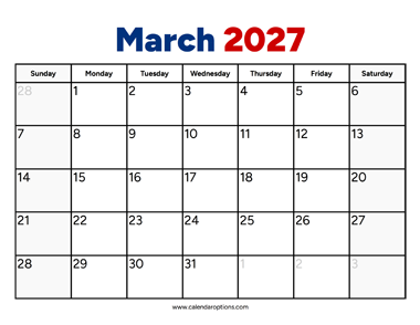 March 2027 Calendar PDF