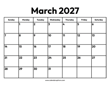 March 2027 Calendar