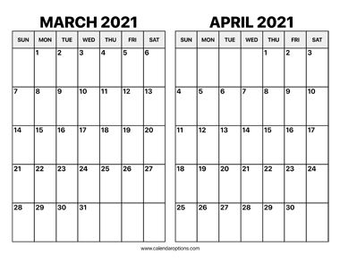 March and April 2021 Calendar