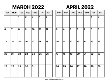 March and April 2022 Calendar
