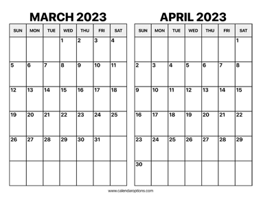 March and April 2023 Calendar
