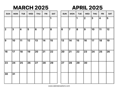 March and April 2025 Calendar