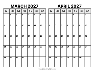 March and April 2027 Calendar